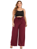 Plus Micro Flare Solid Color Bow Loose Tie Casual Wide Leg Trousers Aosig