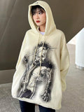 Printed Casual Loose Hooded Long Sleeves Pullover Sweater Aosig