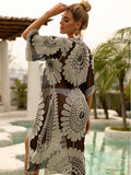 Printed Lace Beach Suntan Cover Up Blouse Aosig