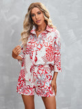 Printed Three-quarter Sleeve Top & Shorts Suit Aosig