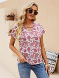 Pullover Round Neck Printed Chiffon Shirt Women's Flying Sleeve Top Aosig