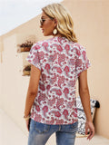 Pullover Round Neck Printed Chiffon Shirt Women's Flying Sleeve Top Aosig