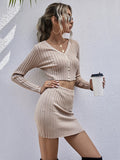 Pure color knit sweater short skirt two-piece suit Aosig