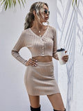 Pure color knit sweater short skirt two-piece suit Aosig
