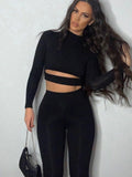 Pure color two-piece long-sleeved sports and leisure suit women