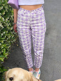 Purple Check Pattern Ladies Pants