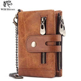 RFID anti-theft brush wallet wax cowhide multi-function double zipper men's leather wallet Aosig