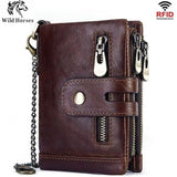 RFID anti-theft brush wallet wax cowhide multi-function double zipper men's leather wallet Aosig