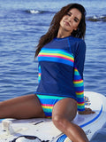 Rainbow Striped Conservative Surf Suit Aosig