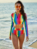 Rainbow Striped Swimsuit Aosig