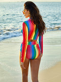 Rainbow Striped Swimsuit Aosig