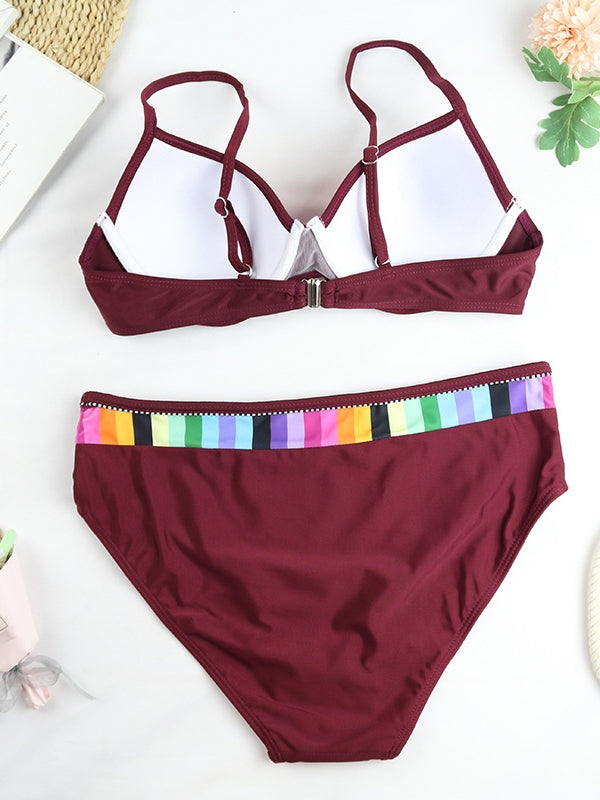 Rainbow Trimmed Bikini Swimsuit Aosig