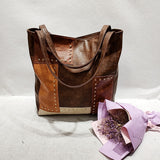 Retro  rivets contrast stitching one-shoulder tote handbags Aosig