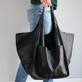 Retro  simple soft leather large capacity portable tote Aosig