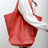 Retro  simple soft leather large capacity portable tote