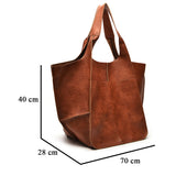 Retro  simple soft leather large capacity portable tote Aosig