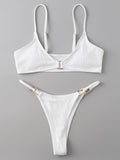 Ring Linked Thong Bikini Swimsuit Aosig