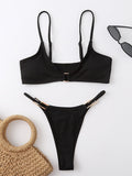 Ring Linked Thong Bikini Swimsuit Aosig