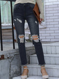 Ripped Fringed Straight-leg Jeans Aosig