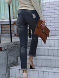 Ripped Fringed Straight-leg Jeans Aosig