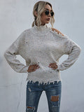 Ripped Long Sleeve Autumn Knitted Sweater Aosig