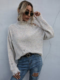 Ripped Long Sleeve Autumn Knitted Sweater Aosig