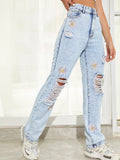 Ripped Straight-leg Jeans Aosig