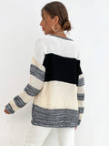 Round Neck Black and white collision sweater Aosig