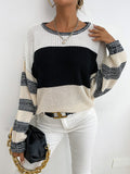 Round Neck Black and white collision sweater Aosig
