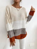 Round Neck Collar Collision Knitted Sweater Aosig