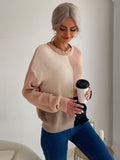 Round Neck Color Blocking Sweater Aosig