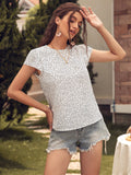 Round Neck Floral Dot Short Sleeve Top