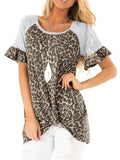 Round Neck Leopard Print Flared Sleeve Short Sleeve T-Shirt