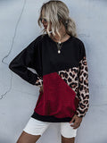 Round Neck Leopard Print Sweatshirt Aosig
