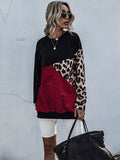 Round Neck Leopard Print Sweatshirt Aosig