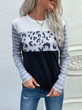 Round Neck Leopard Print T-shirt Aosig