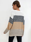 Round Neck Long Sleeve Color-blocking Sweater Aosig