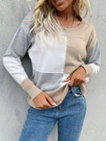 Round Neck Long Sleeve Knitted Sweater Aosig