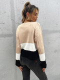 Round Neck Long Sleeve Knitted Sweater Aosig