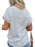 Round Neck Pullover Short Sleeve Lace Top Aosig