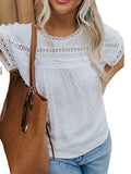 Round Neck Pullover Short Sleeve Lace Top