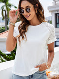 Round Neck Solid Color Cutout Short Sleeves