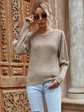 Round Neck Solid Color Women's Knitted Sweater Aosig