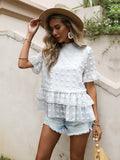 Ruffle Sleeve Solid Color Lace Shirt Aosig