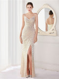 Sequined fishtail evening dress