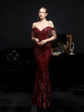 Sequined fishtail long evening dress