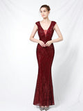 Sequined fishtail long evening dress