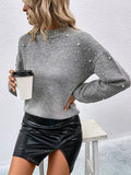 Solid Beaded Pullover Sweater Aosig