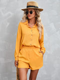 Solid Color Long Sleeve Shirt & Shorts Suit Aosig