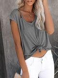 Solid Color Round Neck Pullover Loose Ripped Top T-shirt Aosig